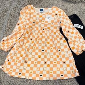 Old Navy Orange and Cream Checkered Long-Sleeve Kids Halloween Dress Set